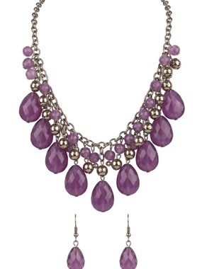 Purple Teardrop Statement Necklace & Earring Set
